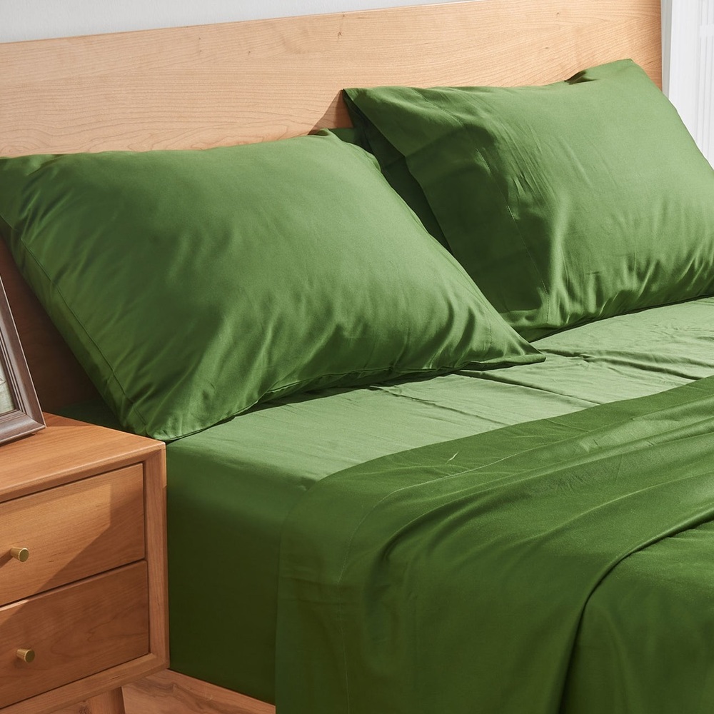 SIJO PAIR OF KING SIZE PILLOW CASES ORGANIC COTTON SATEEN FOREST GREEN NWOT